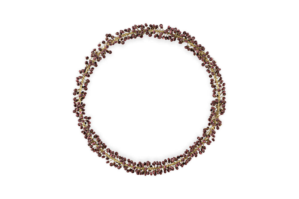 Tanu Mango Wood Beaded Wreath Brass Ruby
