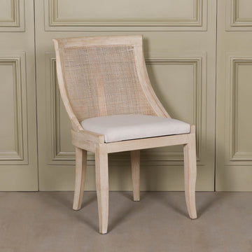 Light Wooden Sloped Rattan Upholstered Dining Chair