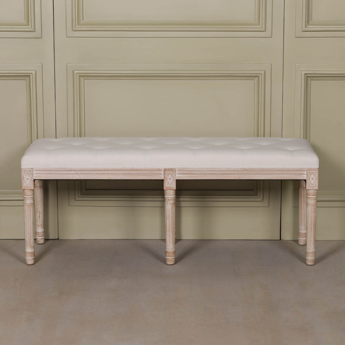 Light Wooden Louis Upholstered Bench