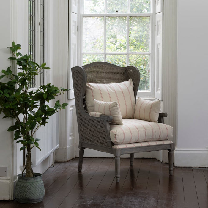 Rattan Wing Armchair Ticking Stripe Red