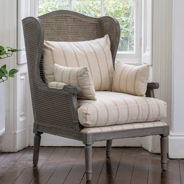 Rattan Wing Armchair Ticking Stripe Red