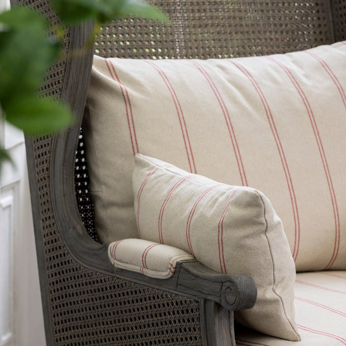 Rattan Wing Armchair Ticking Stripe Red