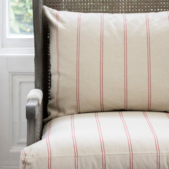 Rattan Wing Armchair Ticking Stripe Red