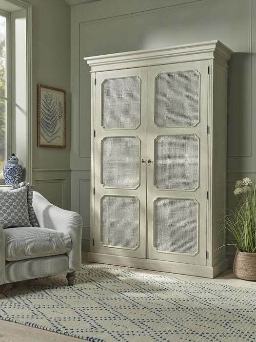 White Rattan Display Cabinet