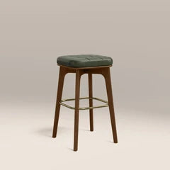 Winchester Kitchen Stool | Vintage Green Faux Leather & Walnut