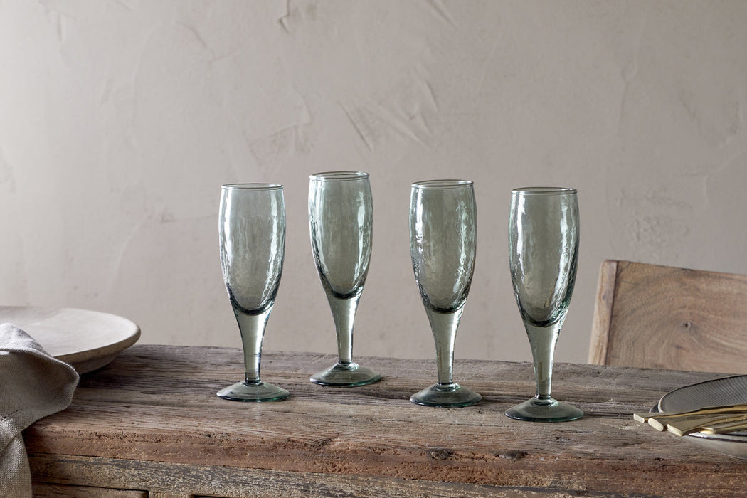 Yala Hammered Champagne Glass Sage Green Set Of 4