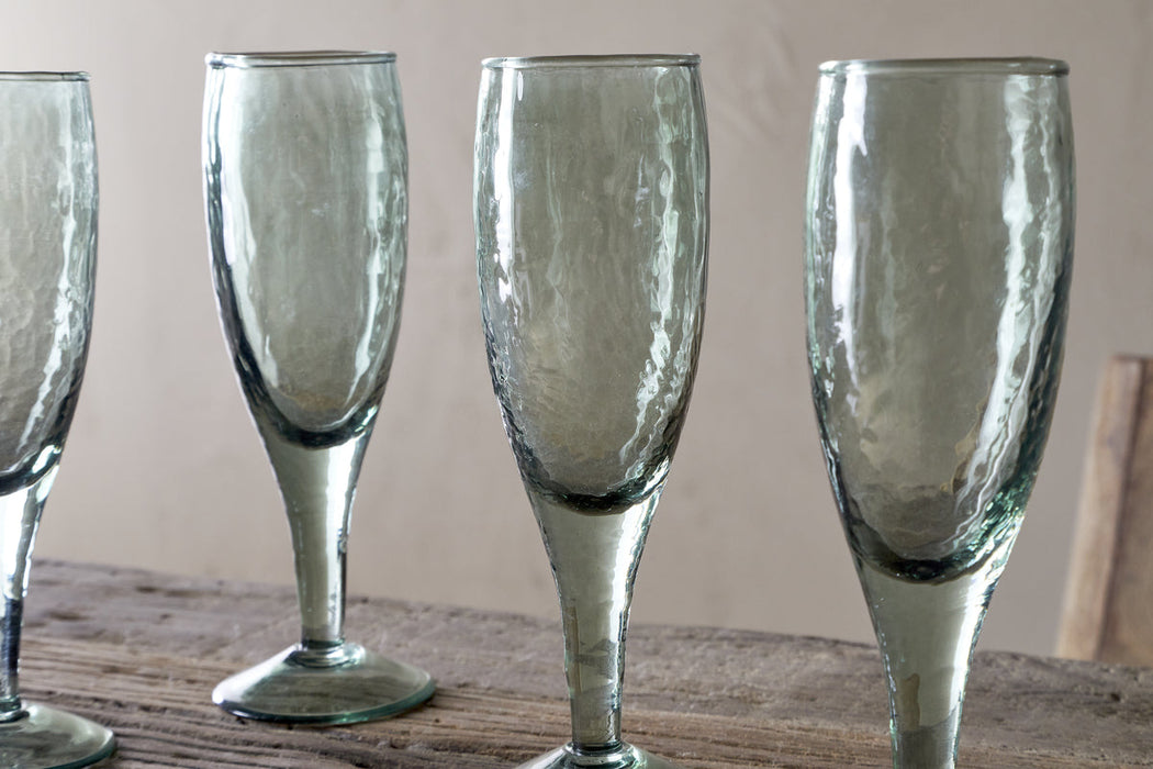 Yala Hammered Champagne Glass Sage Green Set Of 4