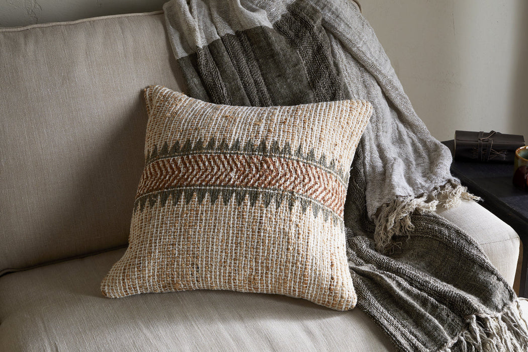 Zairya Jute Cotton Cushion Cover Natural Rust 60 X 40Cm