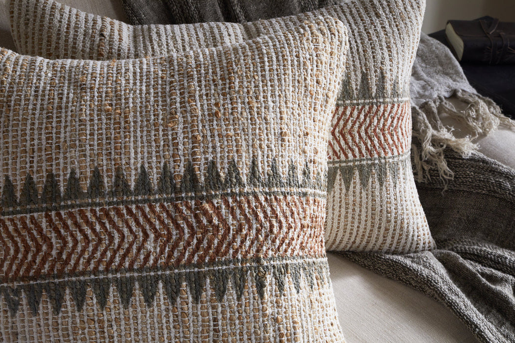 Zairya Jute Cotton Cushion Cover Natural Rust 60 X 40Cm