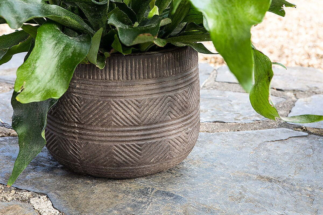 Zadie Etched Ceramic Planter Grey Set Of 2