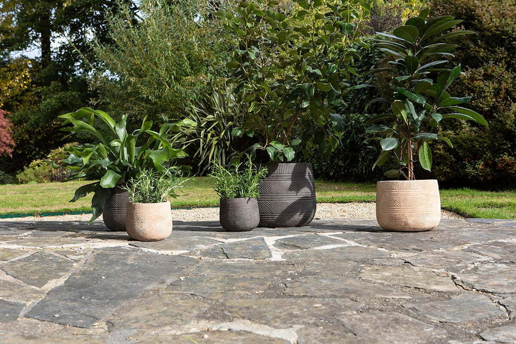Zadie Etched Ceramic Planter Grey Set Of 2