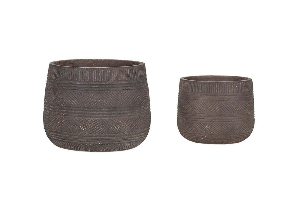 Zadie Etched Ceramic Planter Grey Set Of 2