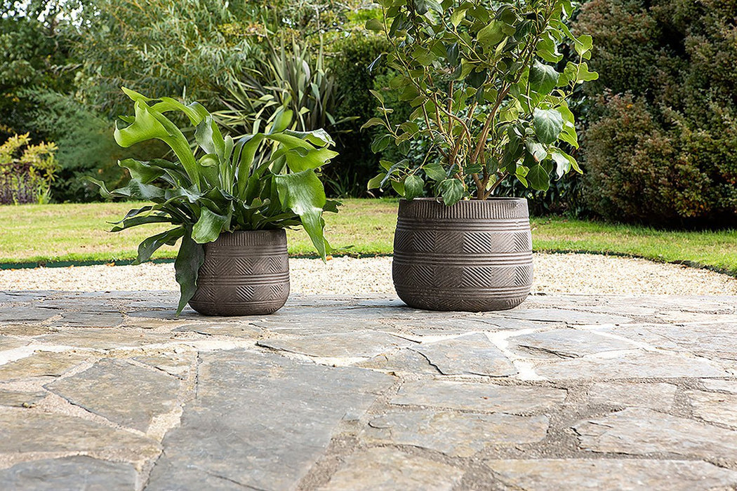 Zadie Etched Ceramic Planter Grey Set Of 2