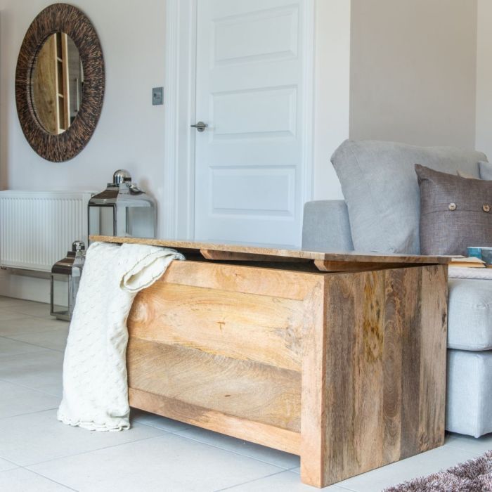 Light Mango Wood 92cm Blanket Box - In Stock