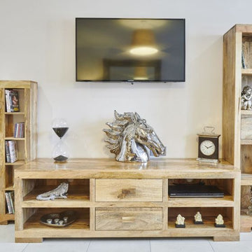 Light Mango Wood 170cm 2 Drawer Media Unit
