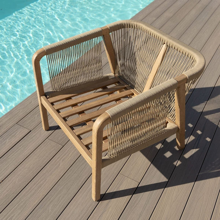 Martinique Rope Weave 3 Seat Sofa Set with 2 Lounge Armchairs & 2 Round Coffee Tables
