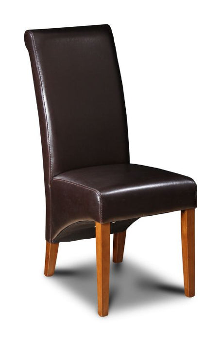 Brown Leather Rollback Dining Chair Dark Leg - In Stock