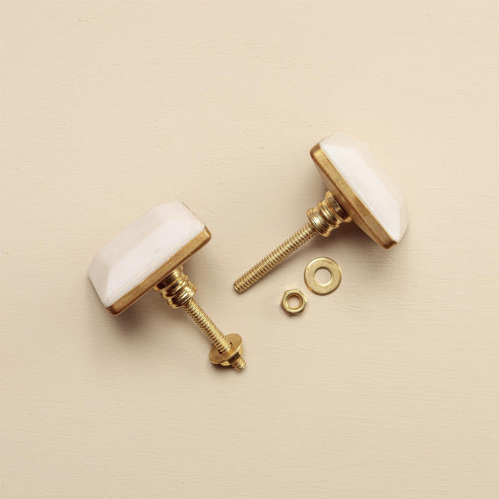 Priya White Stone Rectangle Drawer Knobs