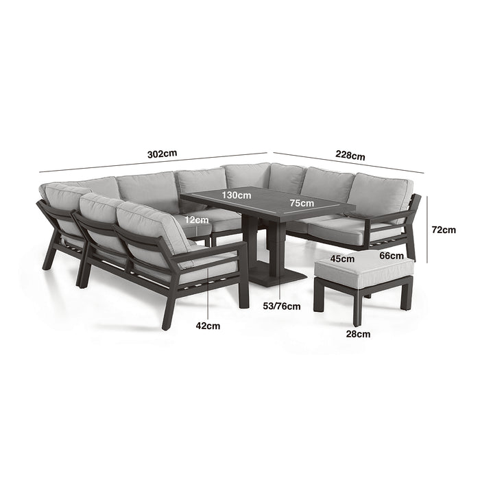 New York U-Shaped Aluminium Sofa Set with Rising Table