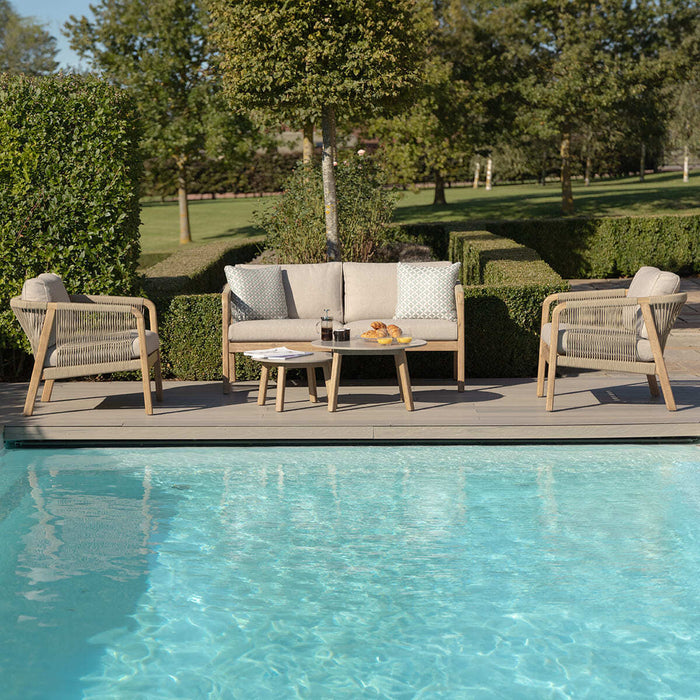 Martinique Rope Weave 2 Seat Sofa Set with 2 Lounge Armchairs & 2 Round Coffee Tables