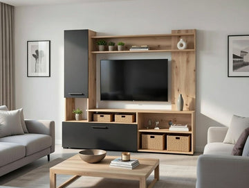 Amos Mann Artisan Oak Effect And Black TV Entertainment Unit
