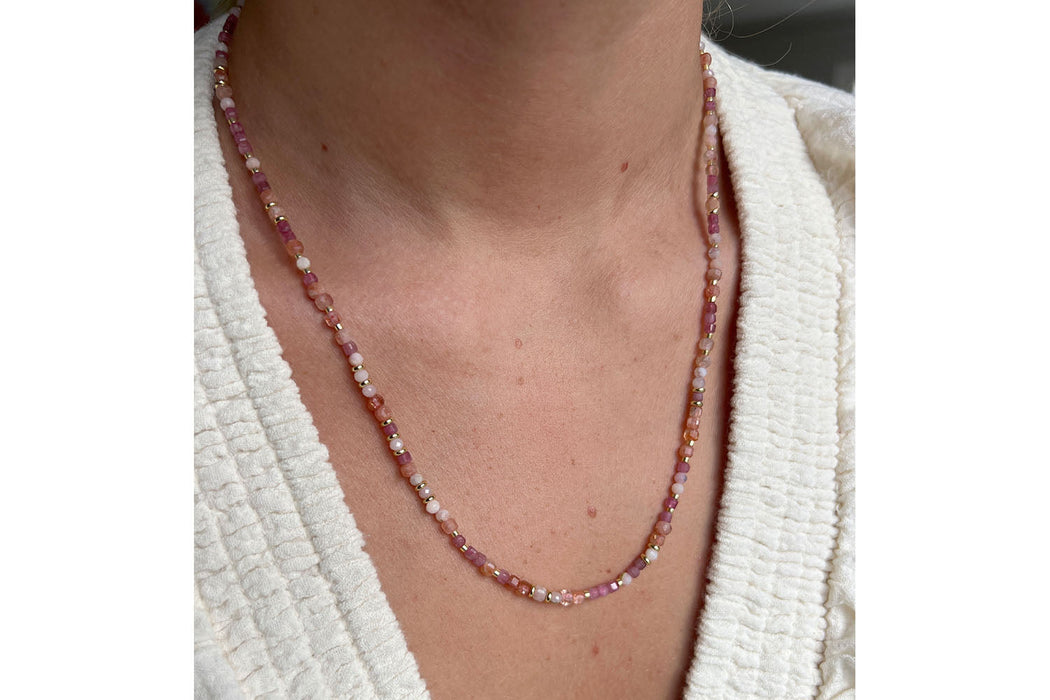 Allegra Gold & Pink Tourmaline Mix Gemstone Necklace