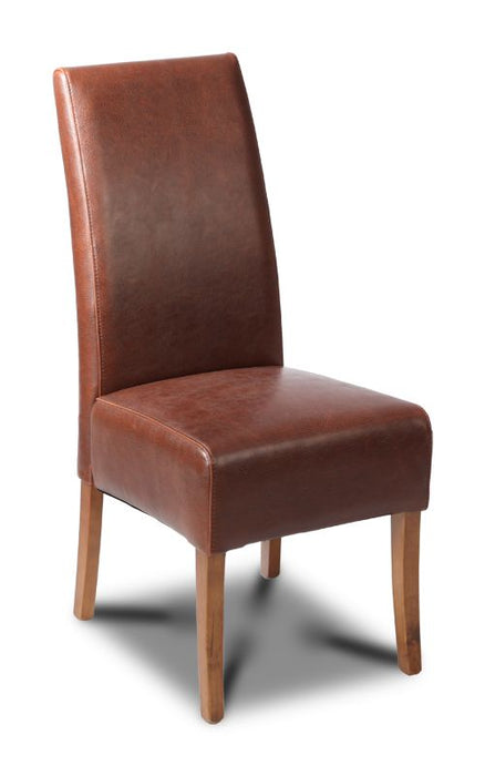 Antique Brown Leather Madrid Dining Chair Dark Leg - In Stock
