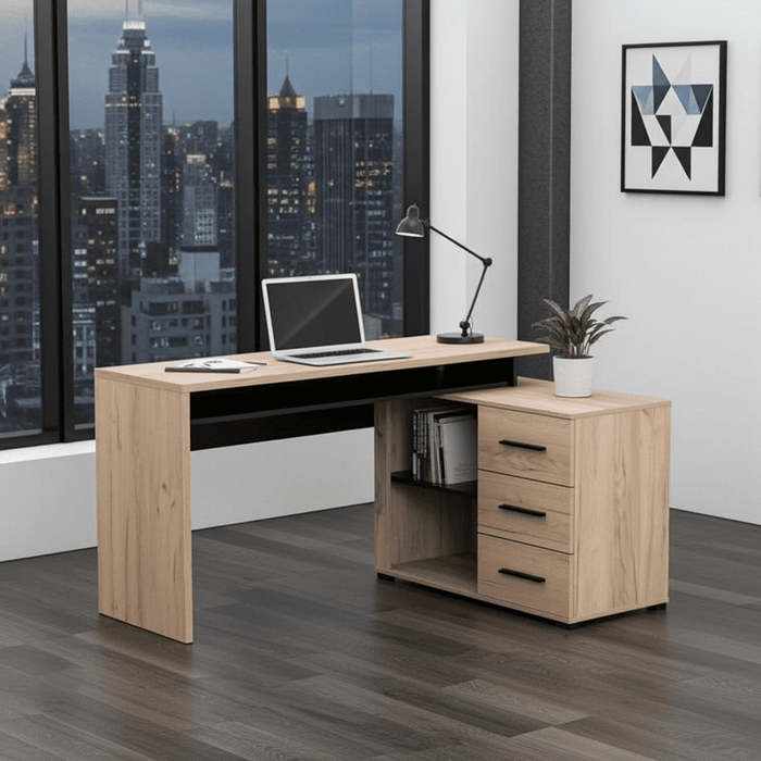 Oak & Black Corner Desk