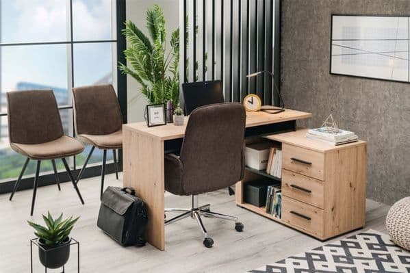 Oak & Black Corner Desk