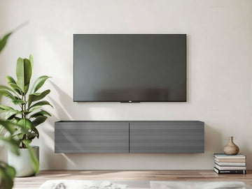 Amos Mann Graphite Grey Wall Mounted Floating Wide Large TV Unit