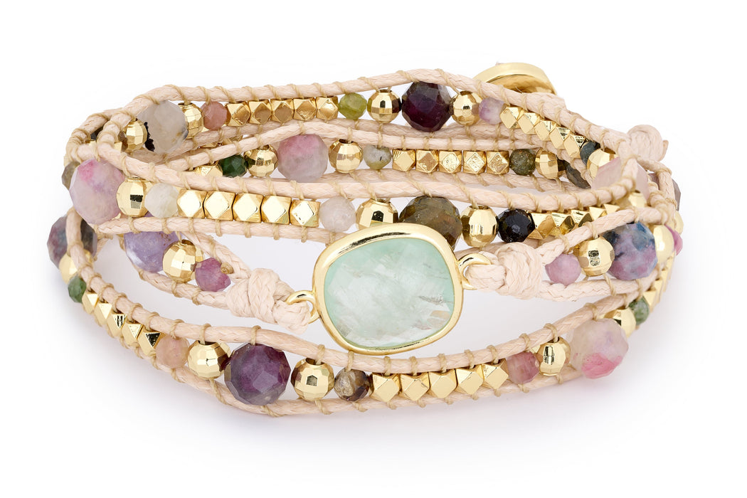 America Tourmaline Gemstone 3 Wrap Bracelet