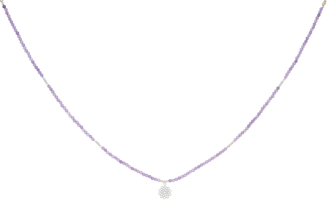 Amethyst and Labradorite Silver Crown Chakra Necklace