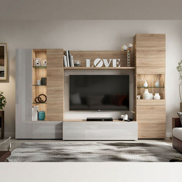 Amos Mann White and Oak Wall Entertainment Unit 016642F