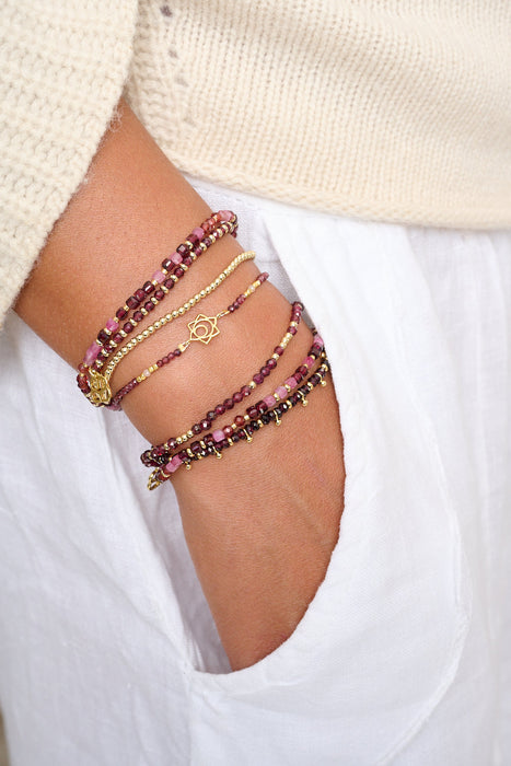 Annabelle Garnet & Gold Beaded Wrap Bracelet