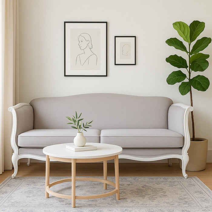 Antiqued White Linen Settee