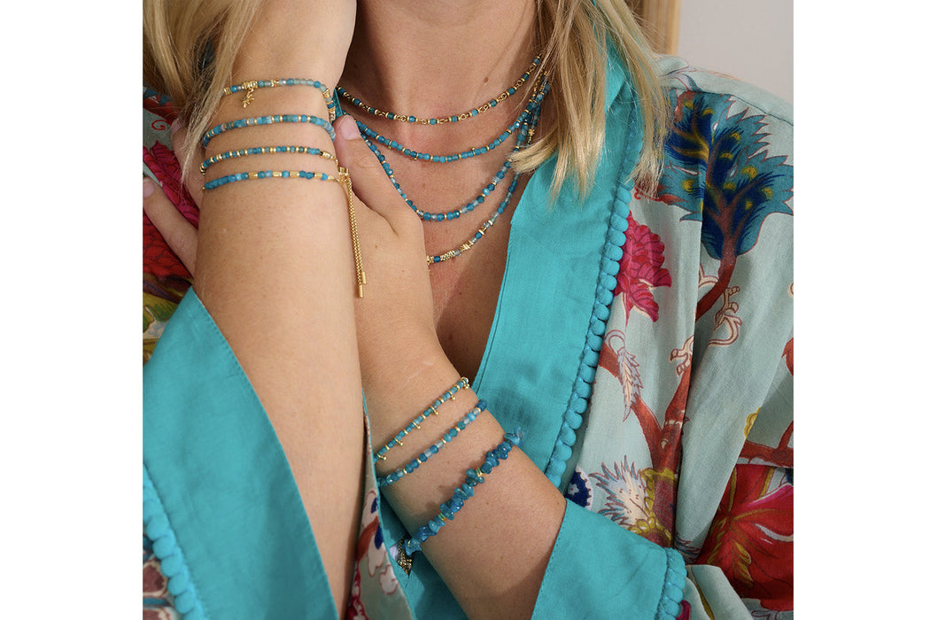 Arabella Apatite & Blue Topaz Gold Slider Bracelet