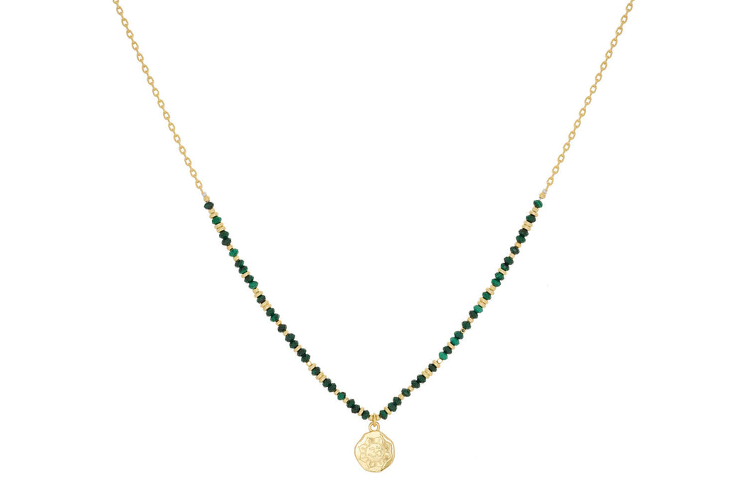 Arlene Gold Malachite Beaded Pendant Necklace