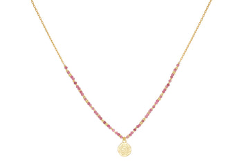 Arlene Gold & Pink Tourmaline Beaded Pendant Necklace