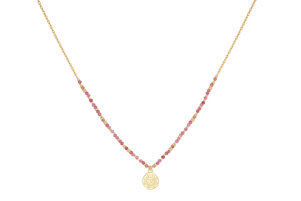 Arlene Gold & Pink Tourmaline Beaded Pendant Necklace
