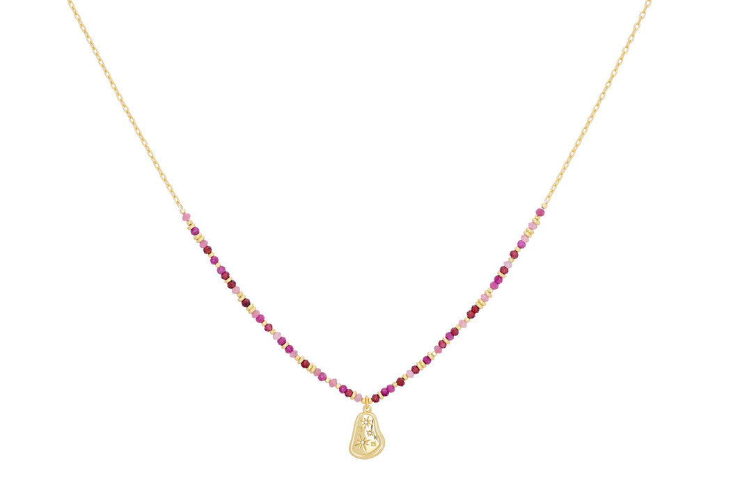 Armino Ruby Mix Gold Beaded Pendant Necklace