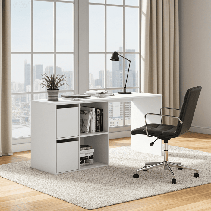 White Reversible Desk with Storage