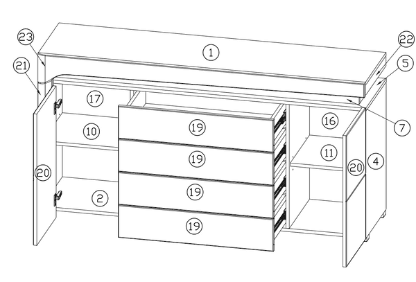 Athens Grey And White Gloss 2 Door 4 Drawer Sideboard With Lights
