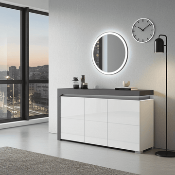 Amos Mann Grey and White Gloss 3 Door Sideboard With Lights