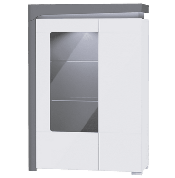 Amos Mann Grey And White Gloss Low Wide Display Cabinet with LED Lights