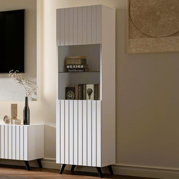 Amos Mann Matte White Tall Display Cabinet