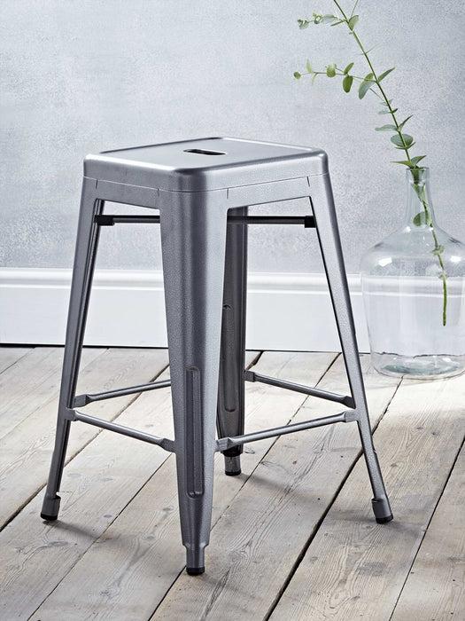 Grey Hammered Metal Stool
