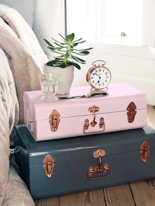 Two Metal Trunks - Blush & Grey