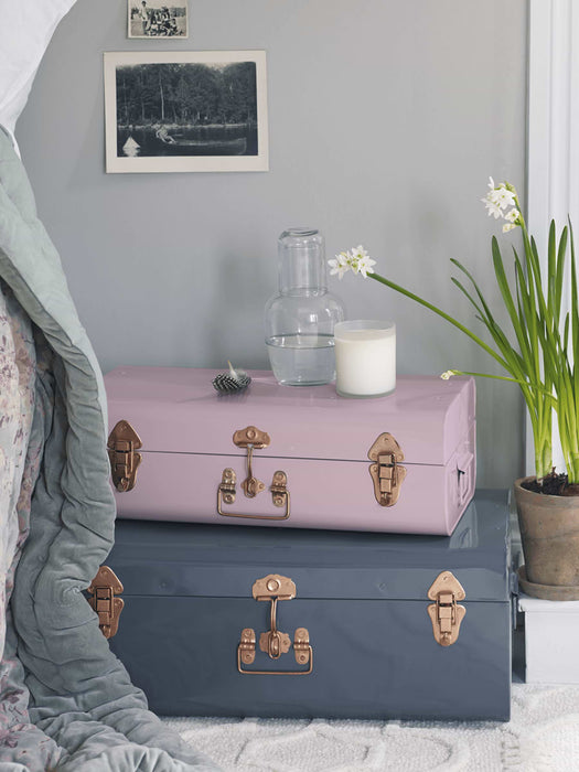 Two Metal Trunks - Blush & Grey