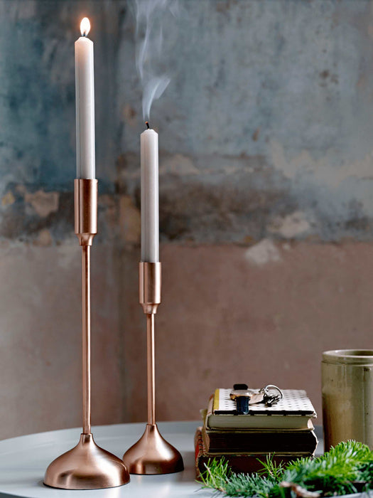 Two Brushed Copper Candlesticks