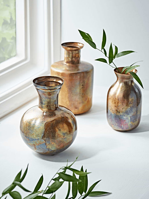 Three Burnished Copper Bud Vases